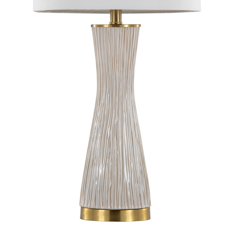Ensemble de 2 lampes de table 28 po en céramique Glam Contemporary, base en céramique blanche et abat-jour en lin blanc