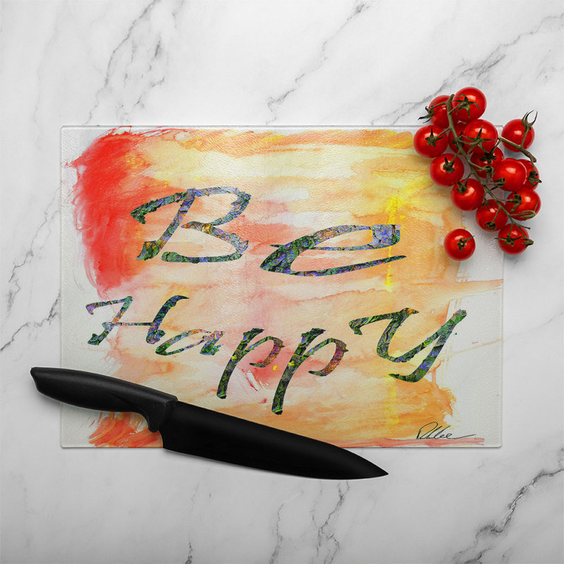 Be Happy Glass Chopping Board
