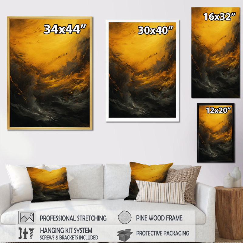 «Jaisvi Yellow Whirling Winds I», reproduction d'art sur toile, H 40 po x l 30 po x P 1,5 po, Cadre naturel flottant