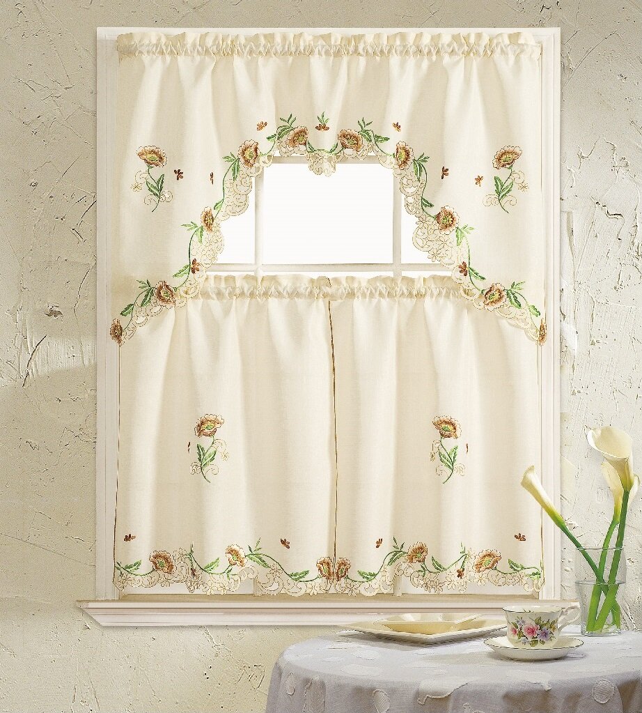 August Grove Skipworth 3 Piece Kitchen Curtain Set & Reviews | Wayfair