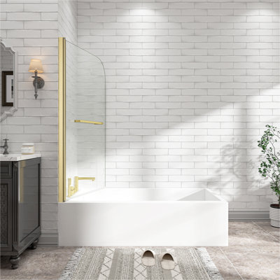 31"-32" W x 55" H Brushed Gold Flexible 180° Pivot Shower Door Reversible Installation Frameless Bathtub Screen,1/4"(6MM) Tempered Glass With Nano Easy Cleaning And Stick Explosion-proof Membrance