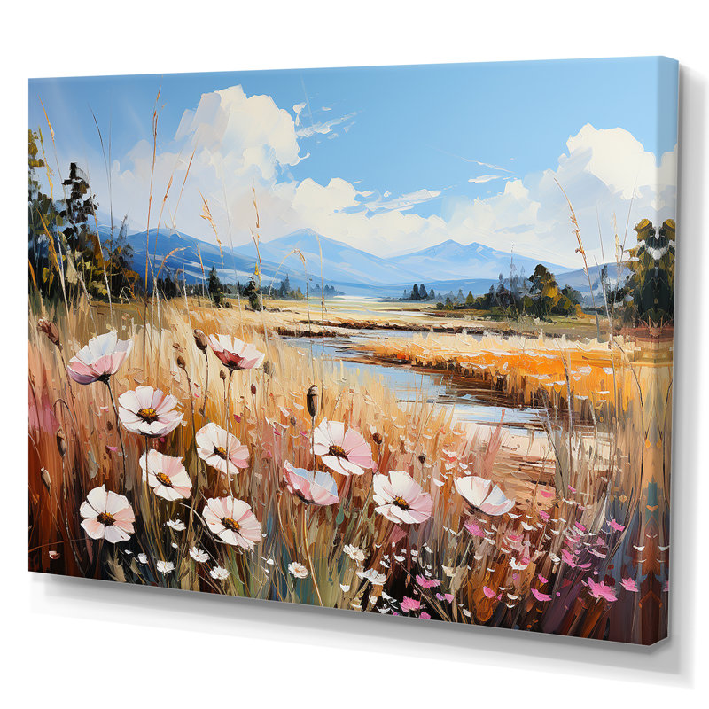 «White Wildflowers Mountain Charm», reproduction sur toile, Toile tendue, H 16 po x l 32 po x P 1 po