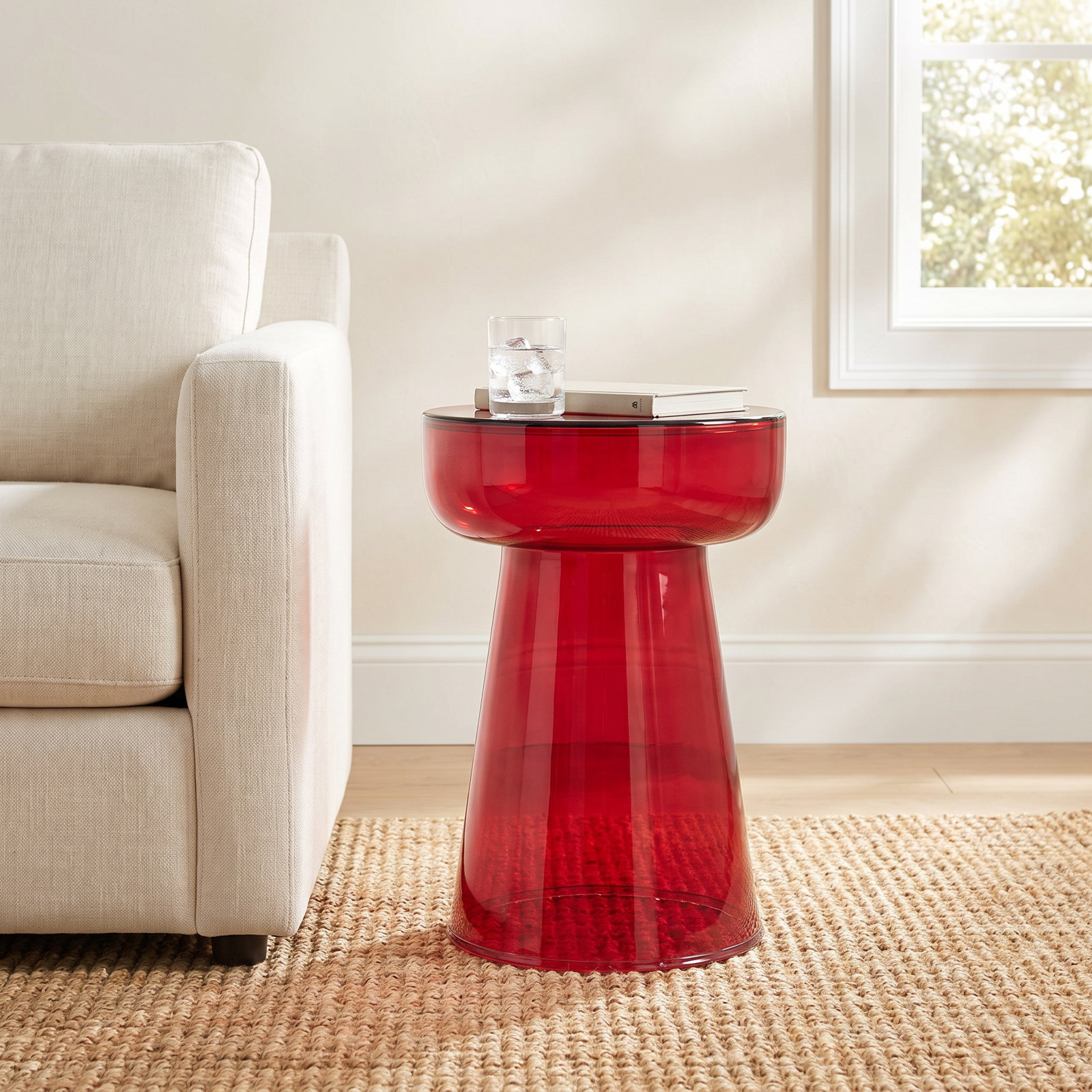 Maxxe Glass End Table, Amber Red