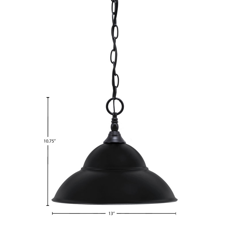 Chain Hung Mini Pendant With 13" Double Bubble Metal Shade, Matte Black, Matte Black