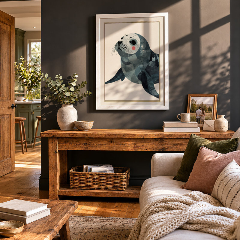 Seal at Rest Coastal - Framed Print, A4 - 29.7 x 21.0 cm, White