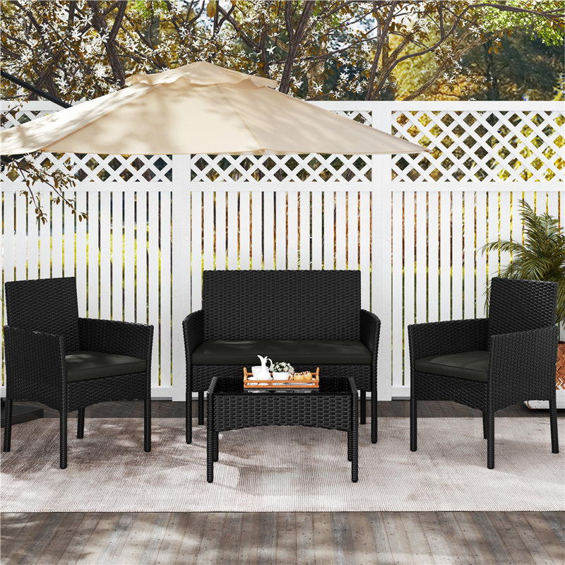 Colour Outdoor All Weather Wicker 4 - Person Seating Group with Cushions, Grey, Black