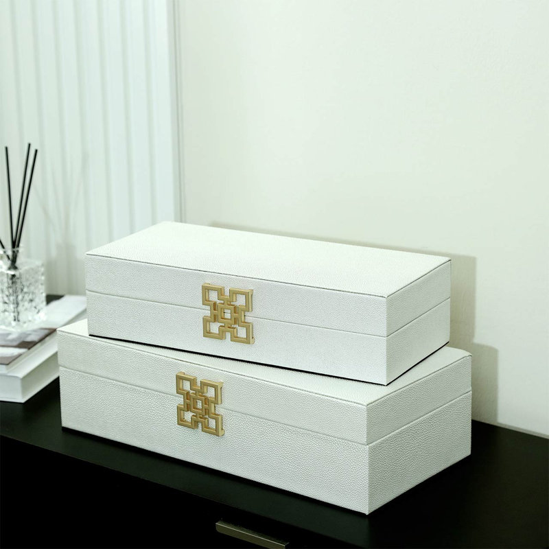 Alfey 2 Piece Jewellery Boxes for Bedroom Furniture, Faux Leather Decoration Wooden Storage Boxes, White