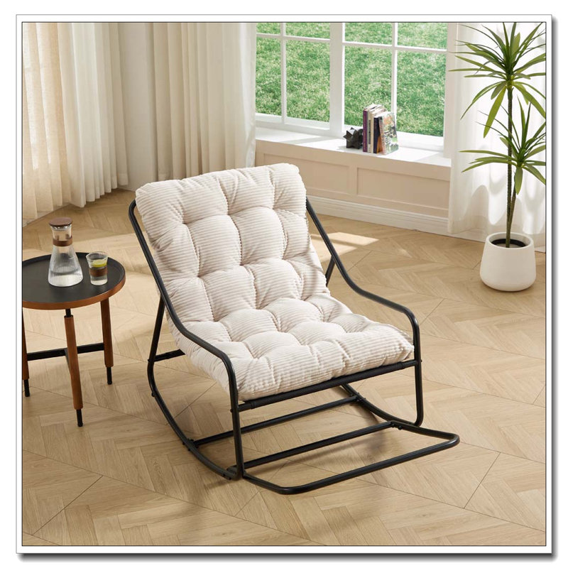Chaise berçante d'extérieur, coussin confortable, avec coussin doux et épais, Blanc