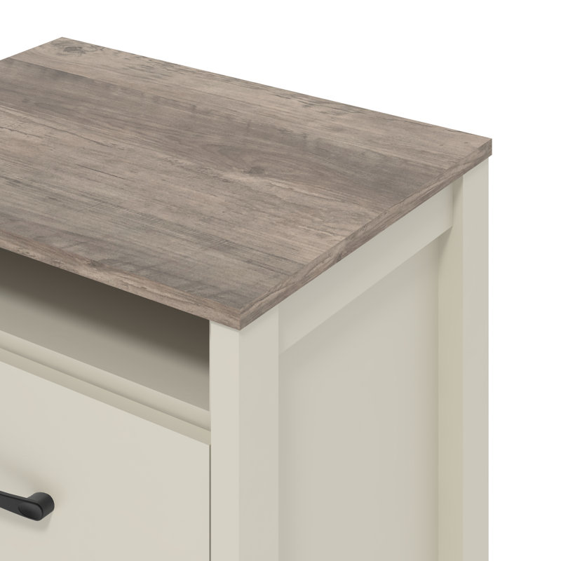 Table de chevet 2 tiroirs 22,7 po Pruitt, Ivoire / chêne gris noueux, Individuel