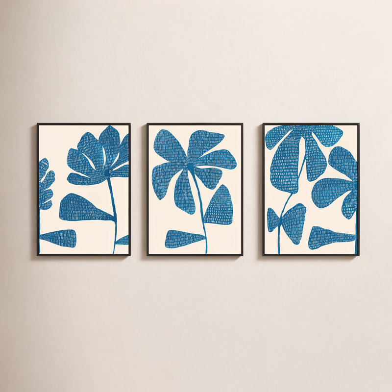Ceramic Blue 1-3. Set of 3 by Andrea Stokes - Framed Wall Art, Black Picture Framed Canvas, 30" H x 21" W
