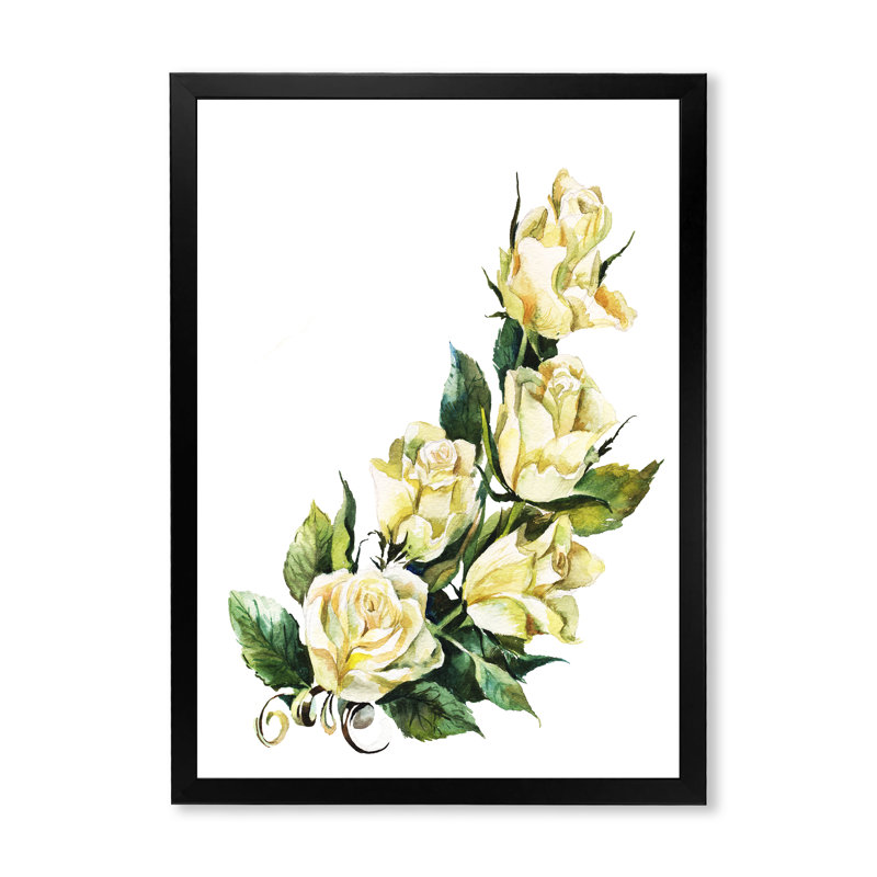 «White Blossoming Roses», œuvre d'art traditionnelle sur toile, Cadre photo noir, H 12 po x l 8 po x P 1 po
