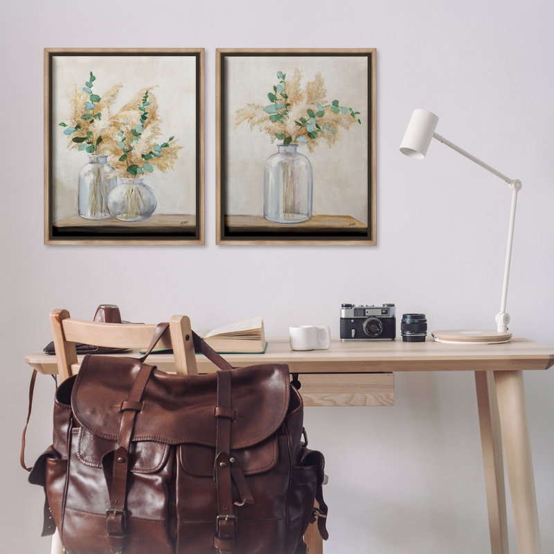 «Pampas Eucalyptus Bouquet», ensemble de 2 toiles flottantes encadrées par Julia Purinton, Cadre flottant orme Montalcino