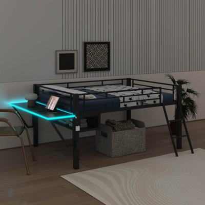 Mid Loft Gaming Bed With Integrated Desk And Built-In Lighting, Full-Size Option