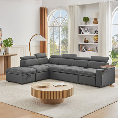 Fabric Sectional Sofa with Storage Ottoman