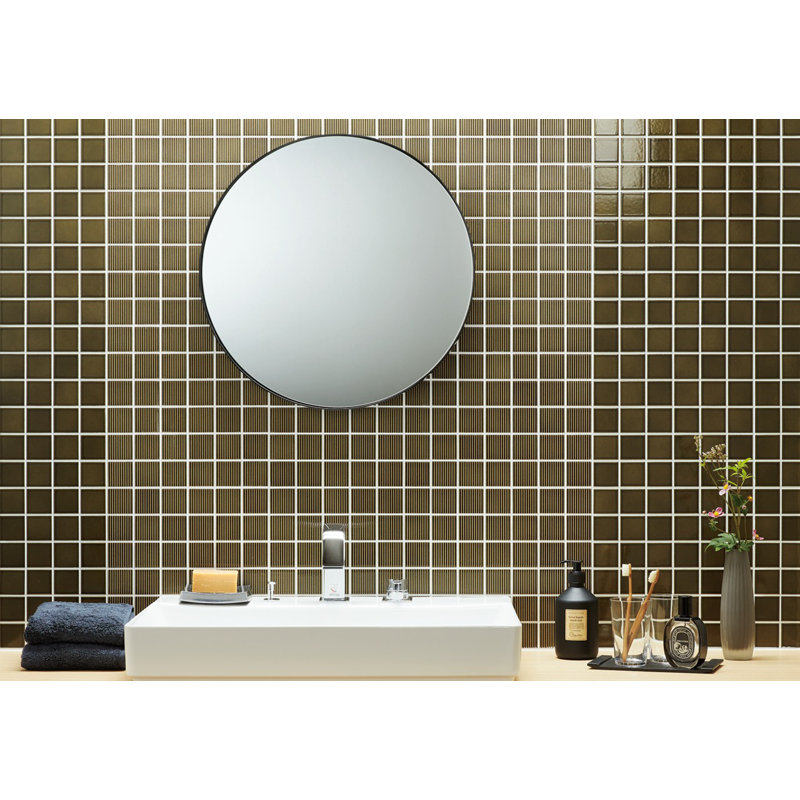 Biyusai 0.89" x 0.89" Ceramic Mosaic Wall Tile, 1.85" W x 1.85" L, Moss Green