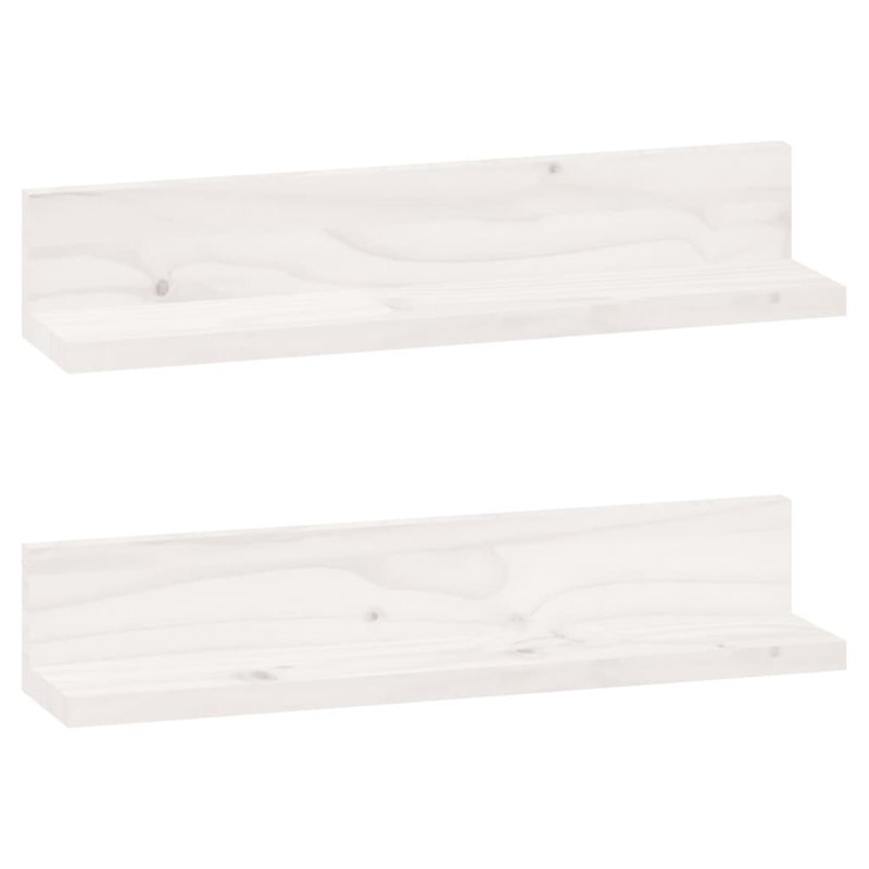 Wall Shelves 2 Pcs Solid Wood Pine, 9cm H x 50cm W x 11cm D, White