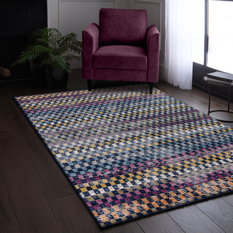 Ralph Geometric Blue Multi Area Rug, Rectangle 120 x 170 cm