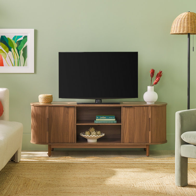 Dragelin Modern Reeded TV Stand with Open Storage
