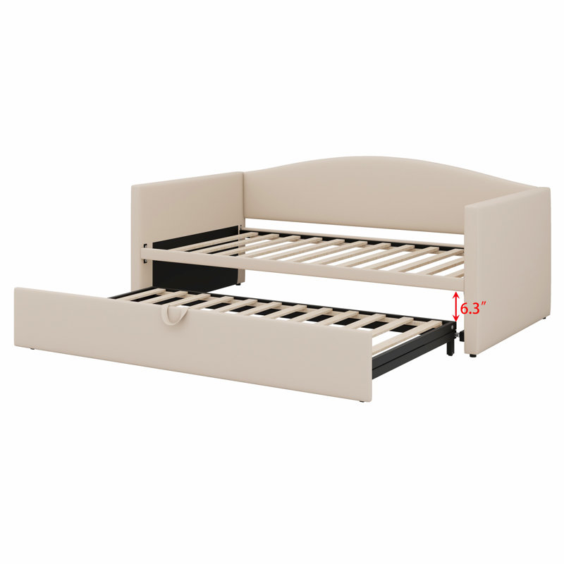 Lit de jour rembourré avec lit gigogne, Beige