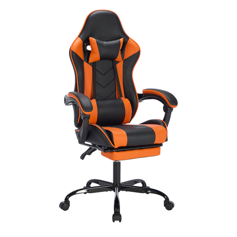High-load Ergonomic Electric Competition Chair With Massage Waist Pillow And Retractable Foot Rest, Orange