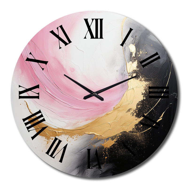 Horloge murale abstraite vague dorée rose et noire III, Grand
