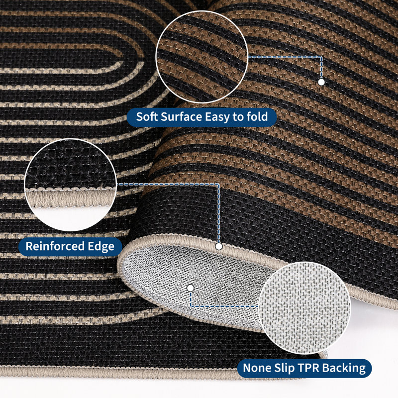 Modern Arch Striped Jute Runner Rug Indoor Outdoor Non Slip Washable mark Resistant Non Shedding Carpet for Entryway Kitchen Bedroom Living Room