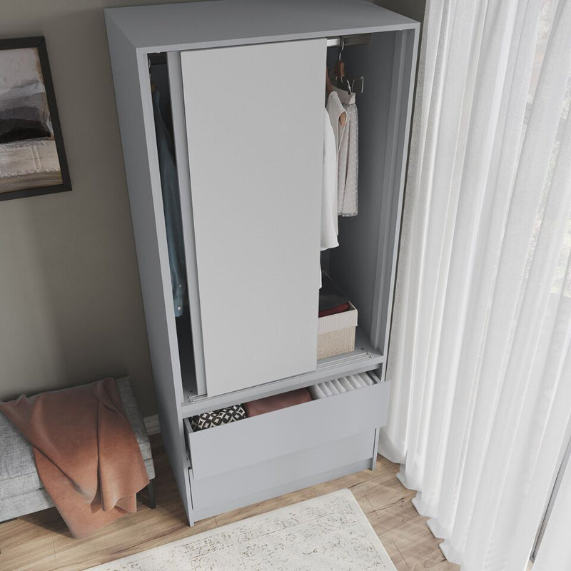 Solid Wood Wardrobe, Grey/White