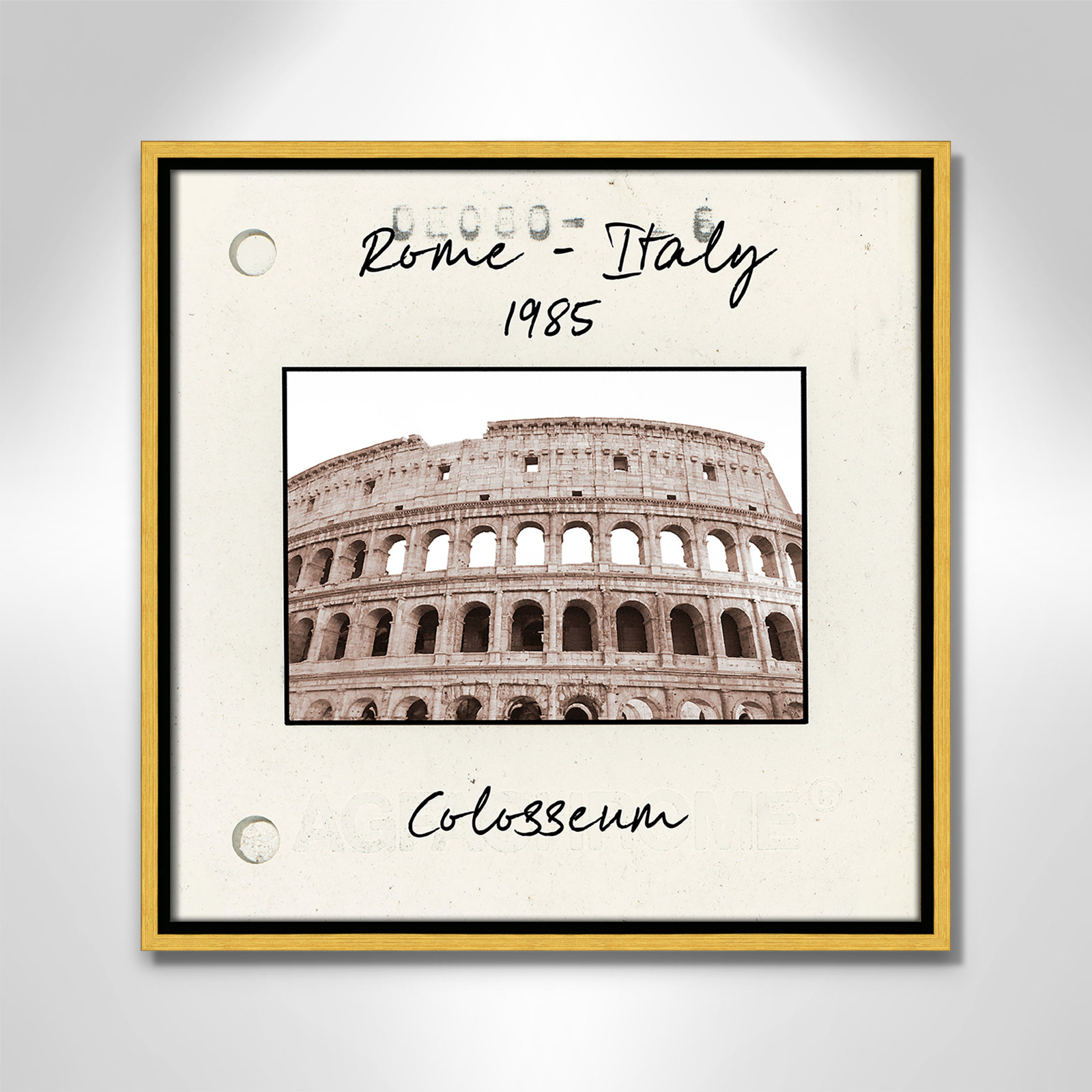 Travel Slide Collection "Rome, Italy - Colosseum" Print, 17.5" H x 17.5" W x 2" D, Gold Floater Framed Canvas