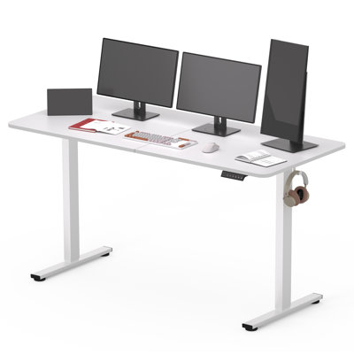 63'' Electric Height Adjustable Standing Desk With Splice Top, White