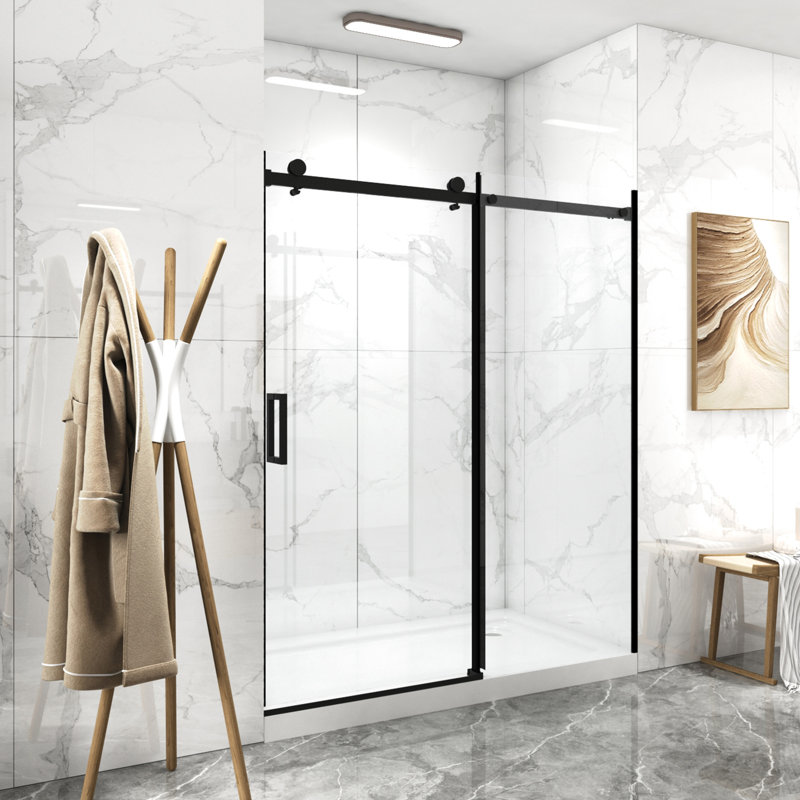 Sliding Shower Door 56"-60"W X 70"H, 8Mm Tempered Glass, Matte Black, Double Side Clean, Rust- Bathroom Accessory 56"-60" Adjustable Width Door, 70"H Glass Enclosure, Entrance
