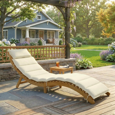 Chaise longue pliante d'extérieur, bois d'acacia, blanc crème