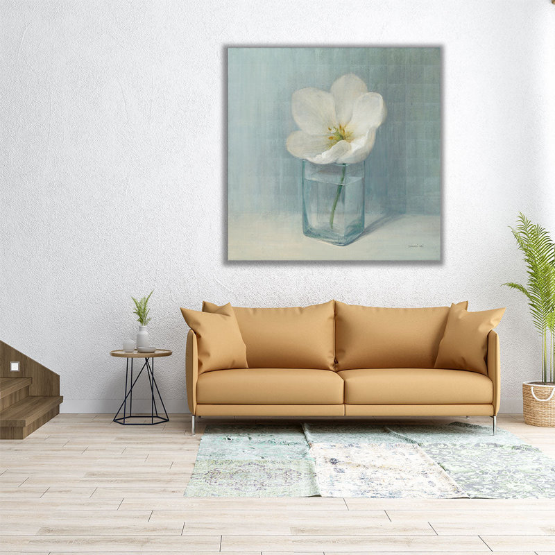 Simple tulipe blanche - reproduction d'art sur toile, H 12 po x l 12 po