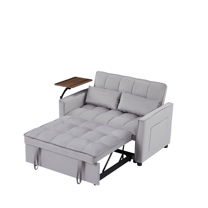 Lit convertible en velours gris - table d'appoint et pieds modernes en plastique avec table et siège, sans effort, 3 niveaux de confort réglables, accoudoirs fonctionnels