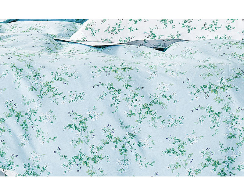 Ensemble d'édredon réversible 100% coton Little Floral In Blue, Édredon pour grand lit + 2 taies décoratives