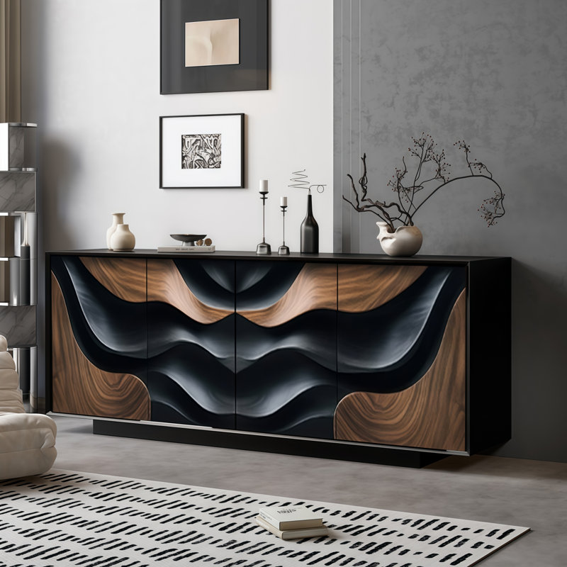 Carved Solid Wood Four-Door Sideboard
