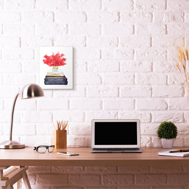 « mode motif rouge fleur bookstack », impression, Plaque en bois, H 15 po x l 10 po x P 0,5 po