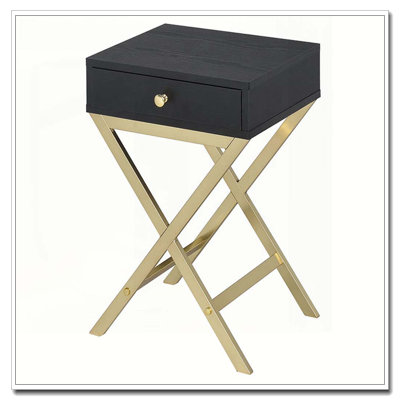 Black and Brass 1-Drawer Rectangular Accent Table