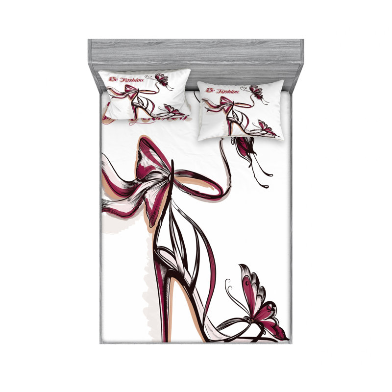 Ensemble de literie à chaussures à talons hauts avec ornements papillon et ruban Be Grace, Taies d'oreiller pour grand lit