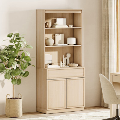 Modern 72" Tall Bookshelf with Doors, Drawers & Adjustable Shelves, Library Bookcase with Storage Cabinet and Open Shelving, Wood Bookcase for Home Of
