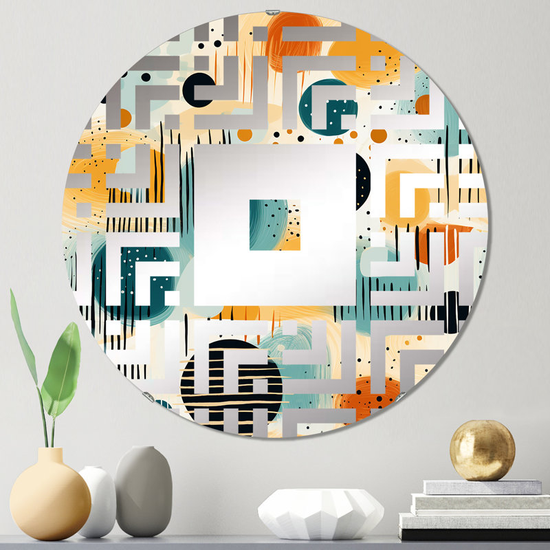 Motif géométrique jaune et vert - Miroir mural carré, 31,4 po x 31,4 po