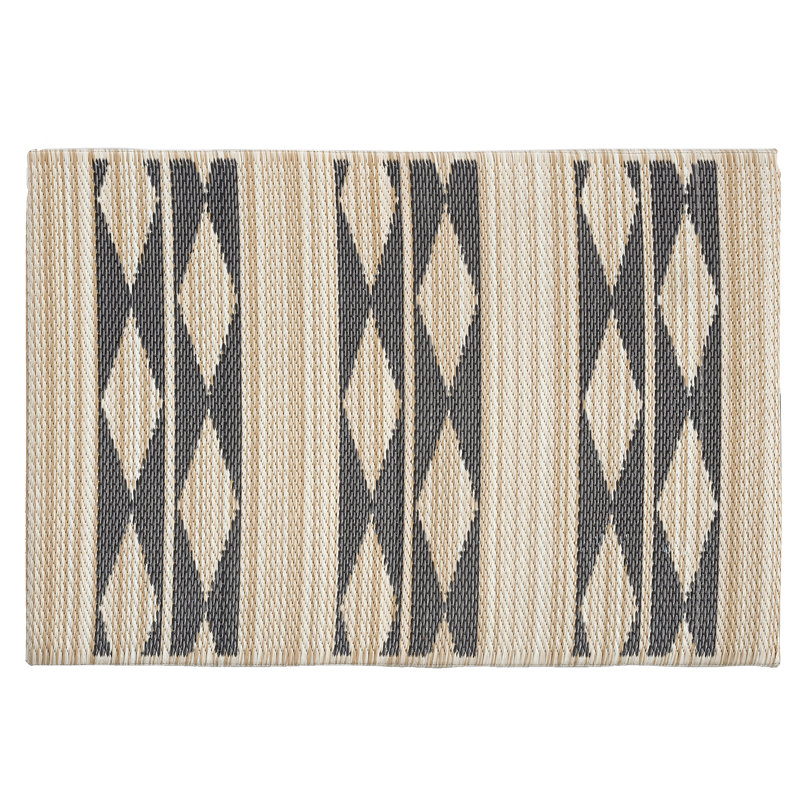 Outdoor Rug Plastic Straw Rug Waterproof Patio Joezette Natural & Black, Rectangle 2' x 3'