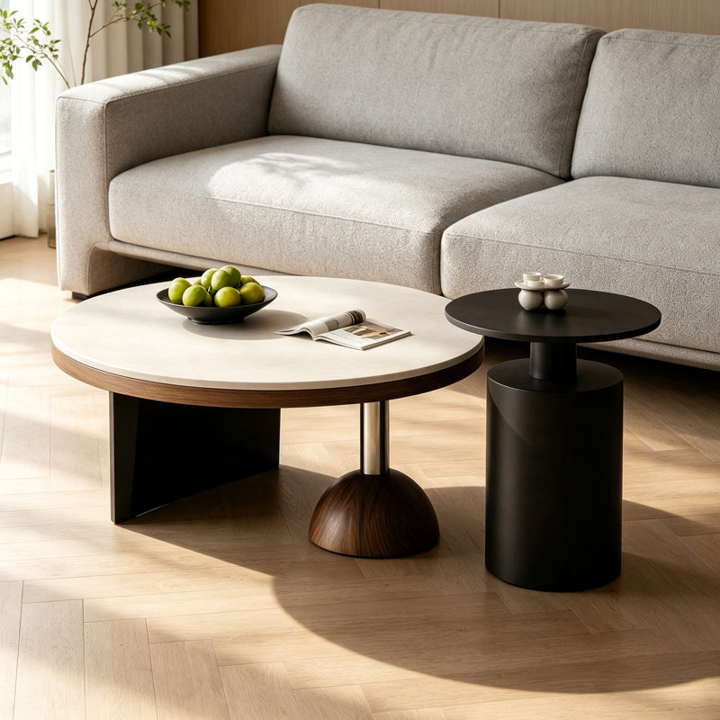 Table basse Minimalist, H 12,59 po x l 35,43 po x P 35,43 po, Blanc/Noir, Couleur unie