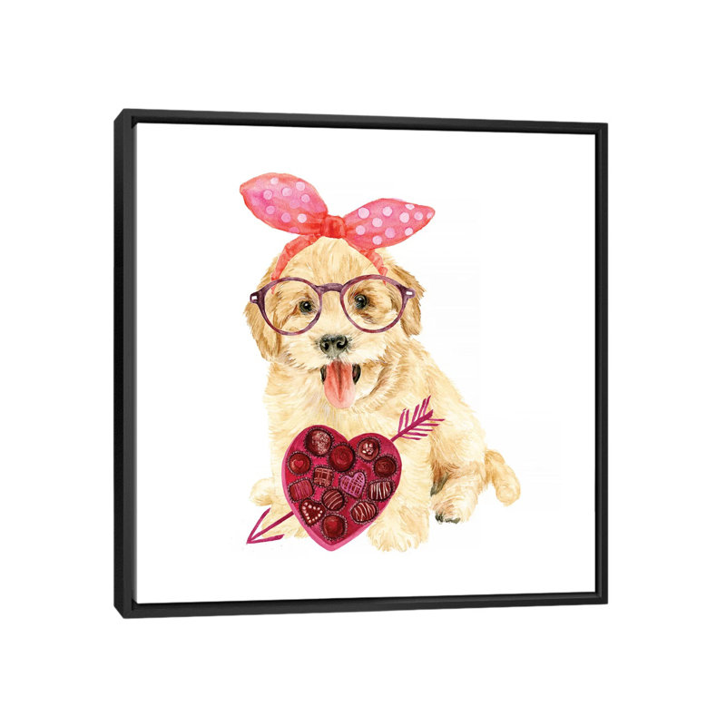 « valentine chiot iv », impression sur toile, H 18 po x l 18 po x P 1,5 po, Toile avec cadre noir, Pas de tapis