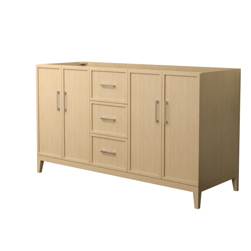 Elan 59'' W Double Bathroom Vanity Base, Tan/Brushed Nickel