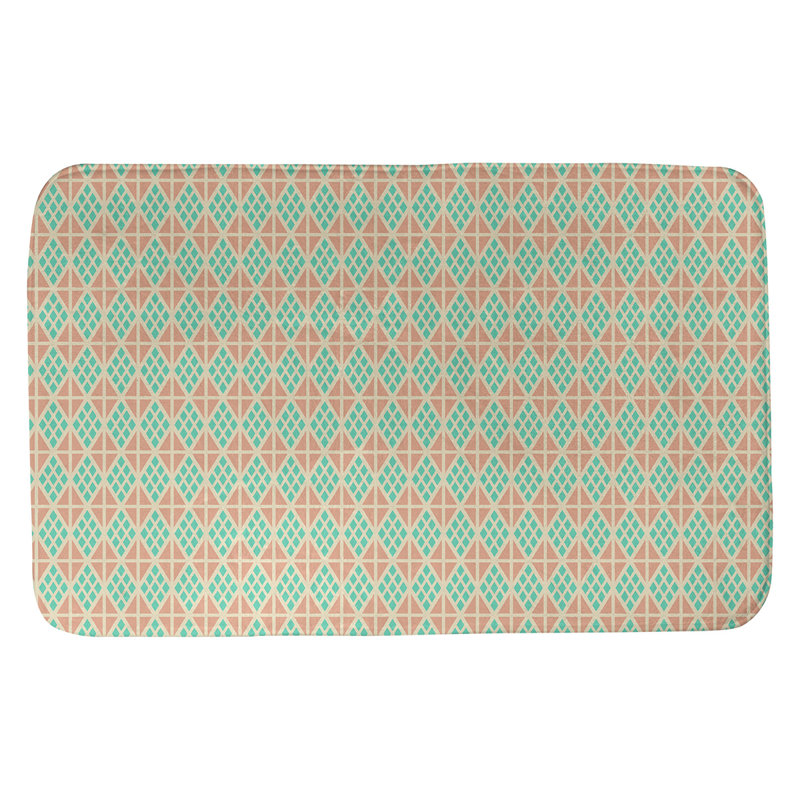 Tapis pour salle de bain diamants Leffel, l 21 po x L 34 po, Sarcelle / orange