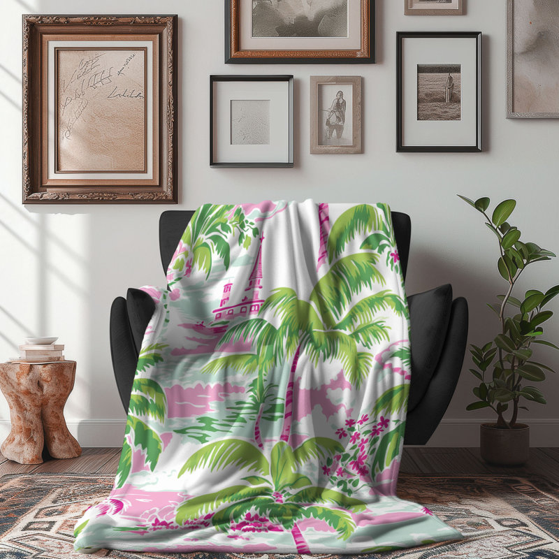 Motif de balise maritime - 1 pièce Sherpa Premium, L 60 po x L 80 po, Motifs de palmiers chics