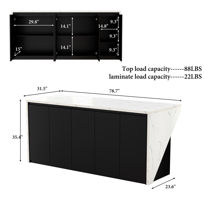 78.7" W Modern Double-Sided Kitchen Island