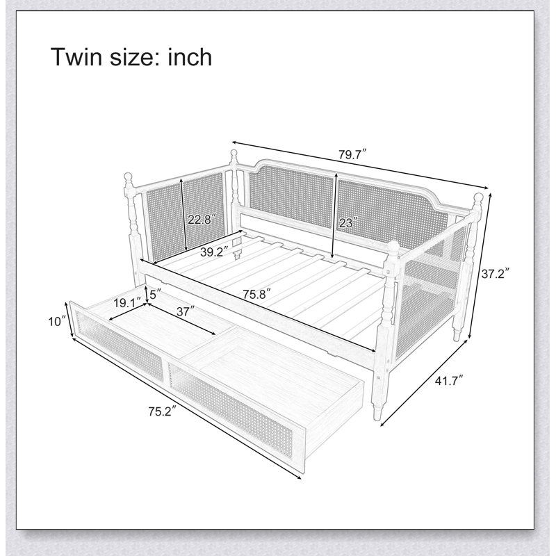 Lit de jour en rotin de style traditionnel avec 2 tiroirs pour un espace limité, chambre d'amis