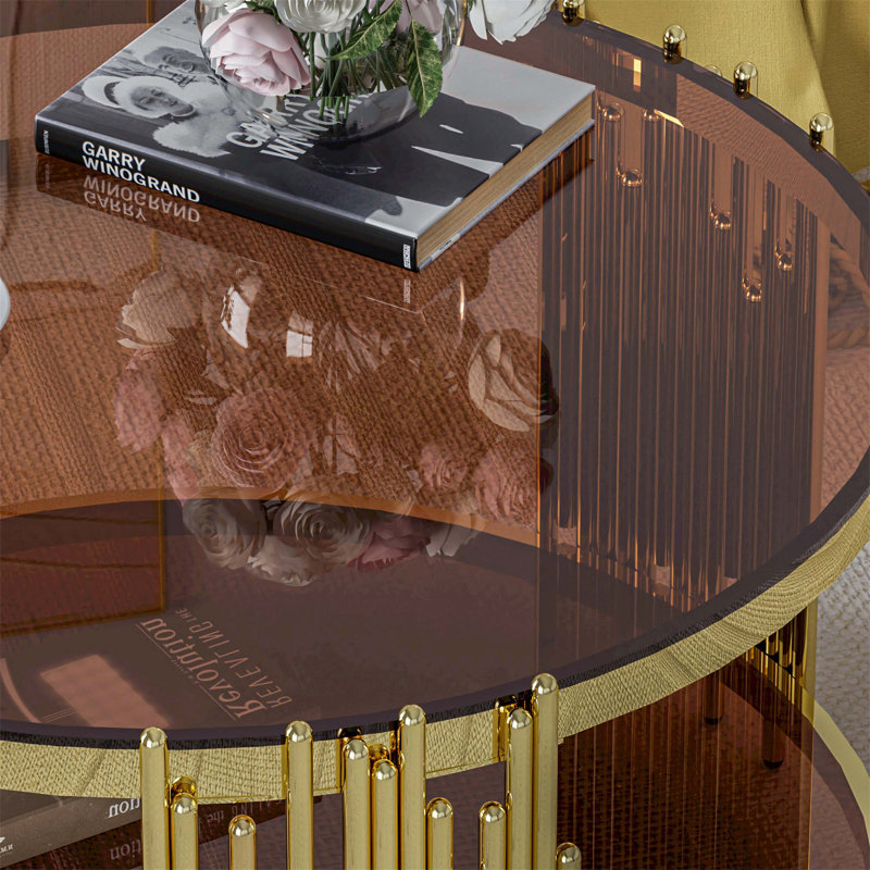 Table basse de luxe moderne avec un design unique, un rangement à deux couches, une structure robuste et un plateau en verre trempé pour le salon