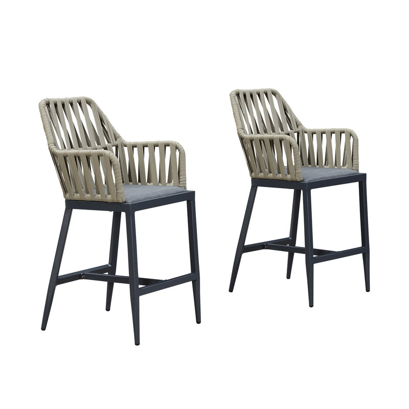 Tabouret de comptoir avec dossier rembourré 24,41 po Wetumka, Gris